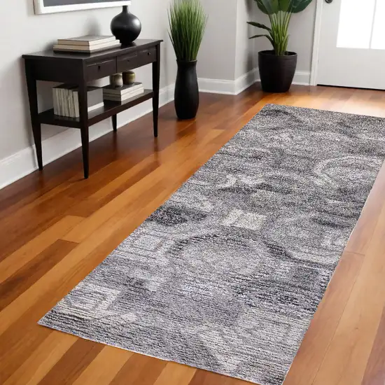 Gray and Ivory Wool Abstract Hand Tufted Runner Rug Photo 1