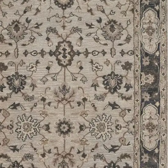 10' Gray and Ivory Wool Floral Hand Tufted Runner Rug Photo 8