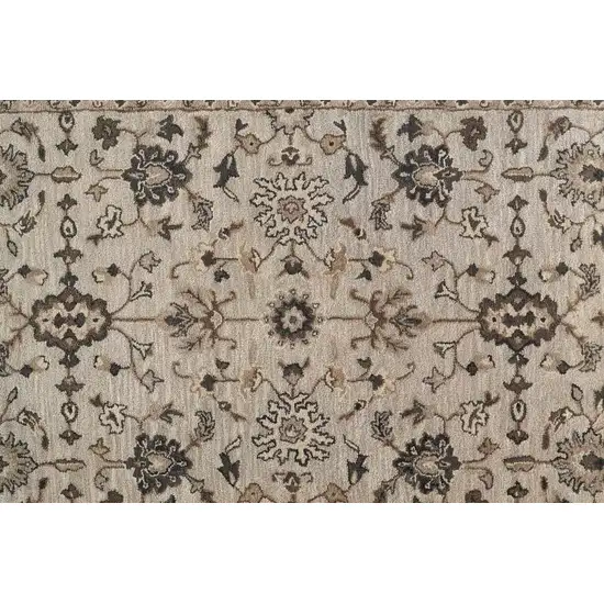 10' Gray and Ivory Wool Floral Hand Tufted Runner Rug Photo 5