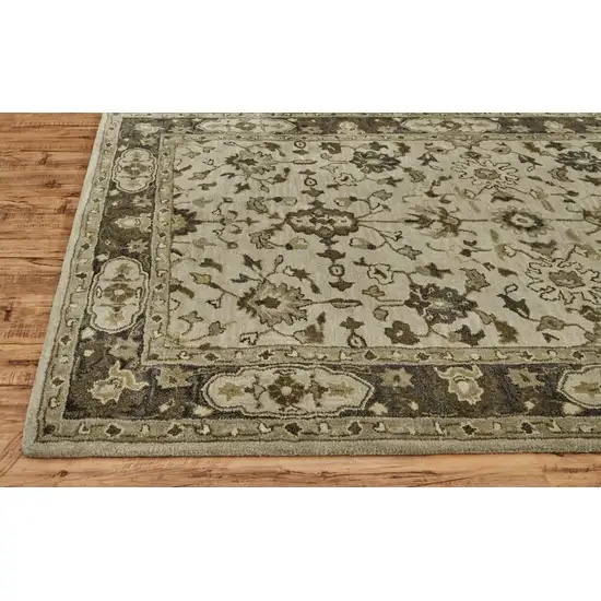 10' Gray Ivory And Taupe Wool Floral Tufted Handmade Stain Resistant Runner Rug Photo 1