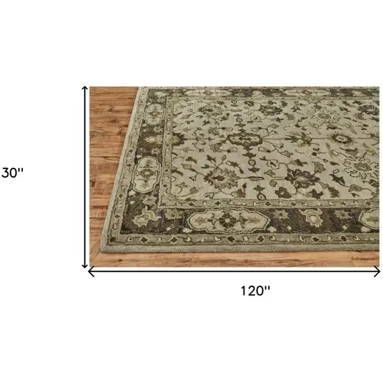 10' Gray Ivory And Taupe Wool Floral Tufted Handmade Stain Resistant Runner Rug Photo 4