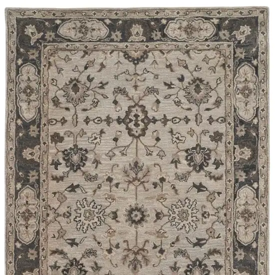 10' Gray and Ivory Wool Floral Hand Tufted Runner Rug Photo 9