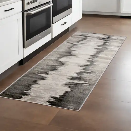 8' Gray Ivory and Taupe Abstract Power Loom Runner Rug Photo 2