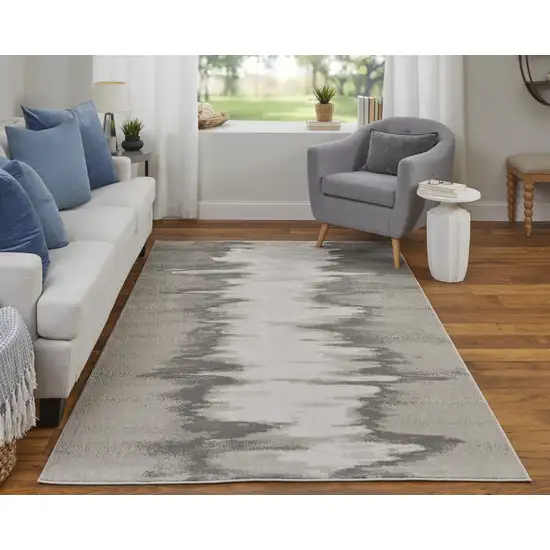 8' Gray Ivory and Taupe Abstract Power Loom Runner Rug Photo 7