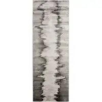 Photo of 8' Gray Ivory and Taupe Abstract Power Loom Runner Rug