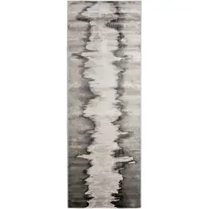 Photo of 8' Gray Ivory and Taupe Abstract Power Loom Runner Rug