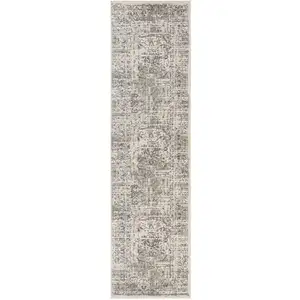 Photo of 10' Gray Medallion Power Loom Runner Rug