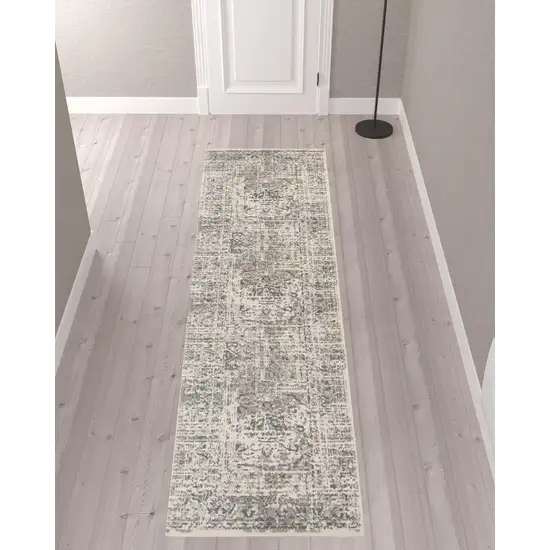 10' Gray Medallion Power Loom Runner Rug Photo 2