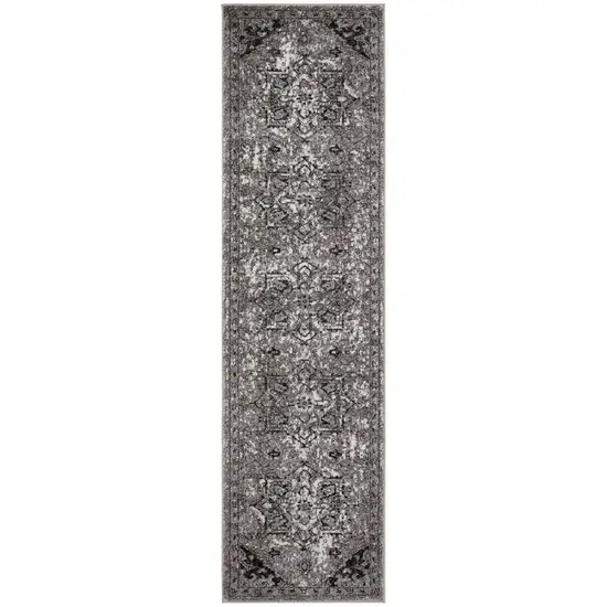 10' Gray Medallion Power Loom Runner Rug Photo 1