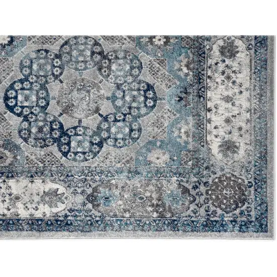 10' Gray Medallion Power Loom Runner Rug Photo 2