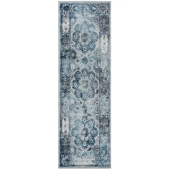 10' Gray Medallion Power Loom Runner Rug Photo 1