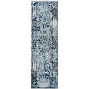 Photo of 10' Gray Medallion Power Loom Runner Rug