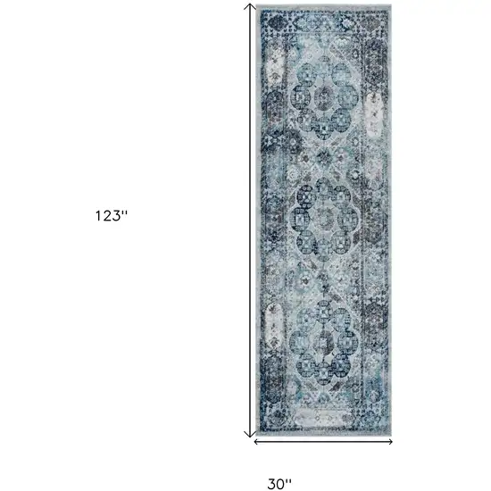 10' Gray Medallion Power Loom Runner Rug Photo 5