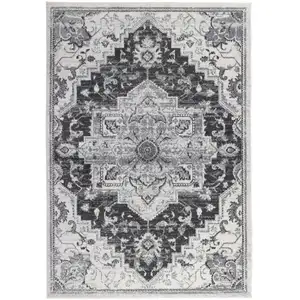 Photo of 10' Gray Medallion Power Loom Runner Rug