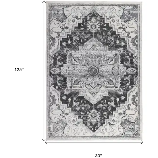 10' Gray Medallion Power Loom Runner Rug Photo 5