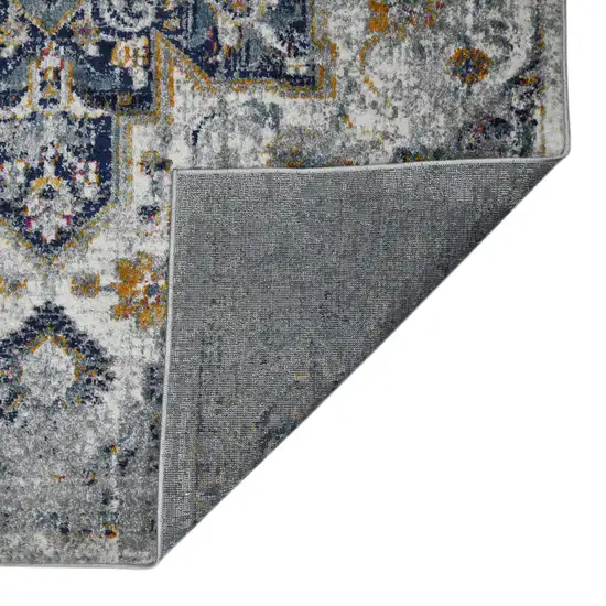 8' Gray Medallion Power Loom Runner Rug Photo 7