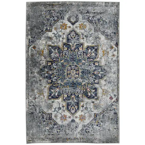 8' Gray Medallion Power Loom Runner Rug Photo 2