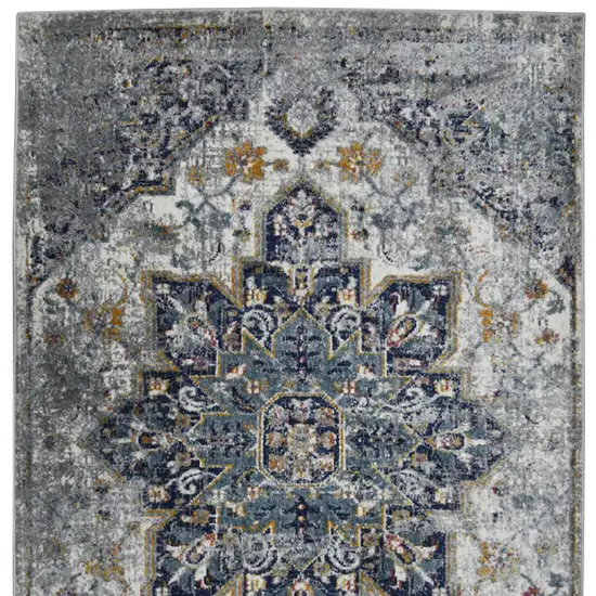 8' Gray Medallion Power Loom Runner Rug Photo 9