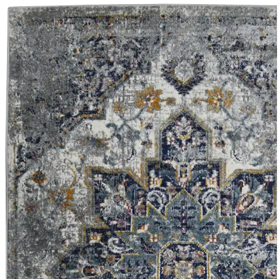 8' Gray Medallion Power Loom Runner Rug Photo 8