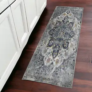 Photo of 8' Gray Medallion Power Loom Runner Rug