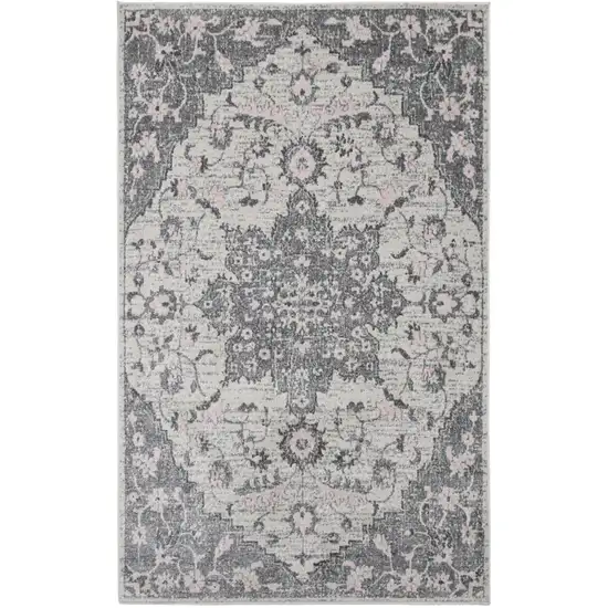 8' Gray Medallion Power Loom Runner Rug Photo 7