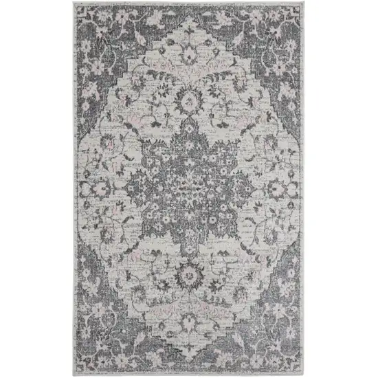 8' Gray Medallion Power Loom Runner Rug Photo 2