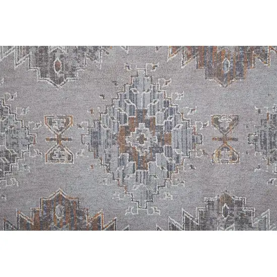 8' Gray Orange And Blue Geometric Power Loom Distressed Stain Resistant Runner Rug Photo 6