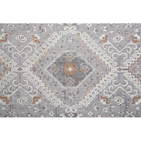 8' Gray Orange And Ivory Floral Power Loom Stain Resistant Runner Rug Photo 2