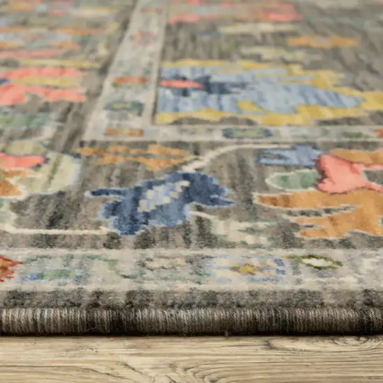 12' Gray Orange And Yellow Oriental Runner Rug With Fringe Photo 7