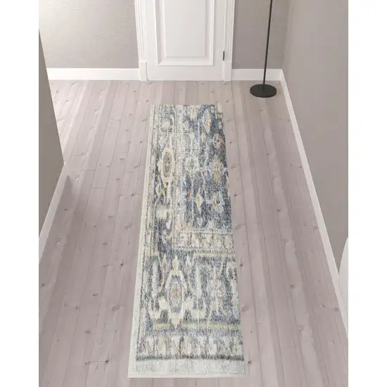 10' Gray Oriental Power Loom Distressed Washable Runner Rug Photo 2