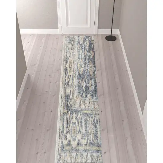 12' Gray Oriental Power Loom Distressed Washable Runner Rug Photo 2