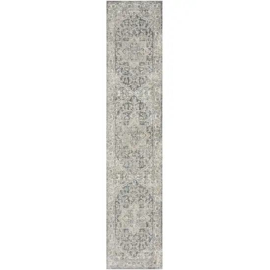 8' Gray Oriental Power Loom Washable Runner Rug Photo 3