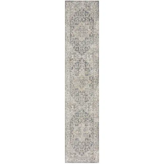 8' Gray Oriental Power Loom Washable Runner Rug Photo 1