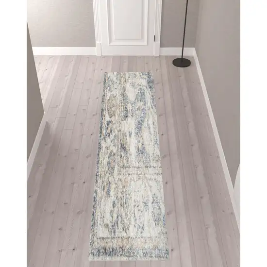 10' Gray Oriental Power Loom Washable Runner Rug Photo 2