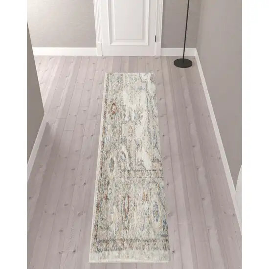 10' Gray Oriental Power Loom Washable Runner Rug Photo 2