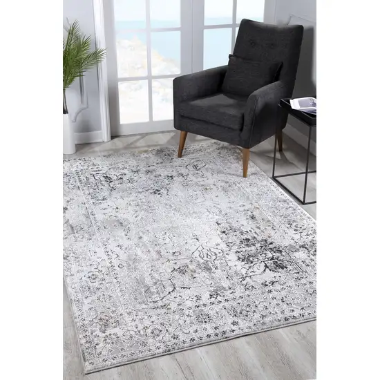 8' Gray Oriental Washable Non Skid Area Rug Photo 7