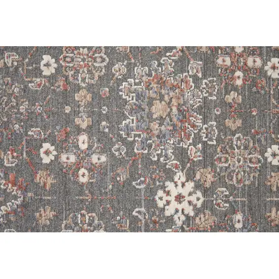 8' Gray Pink And Red Floral Power Loom Runner Rug Photo 6