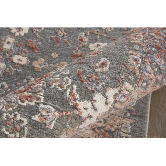 8' Gray Pink And Red Floral Power Loom Runner Rug Photo 5