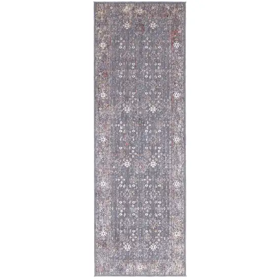 8' Gray Pink And Red Floral Power Loom Runner Rug Photo 1