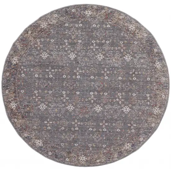 6' Gray Pink And Red Round Floral Power Loom Area Rug Photo 4