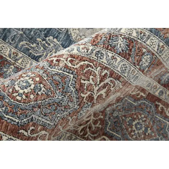 8' Gray Red And Blue Floral Power Loom Stain Resistant Runner Rug Photo 6