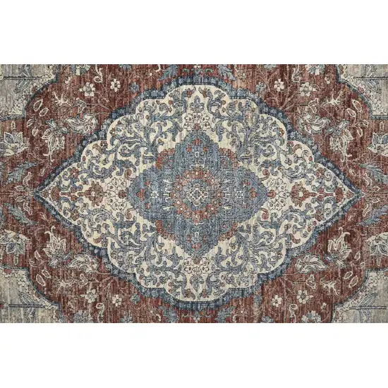 8' Gray Red And Blue Floral Power Loom Stain Resistant Runner Rug Photo 3