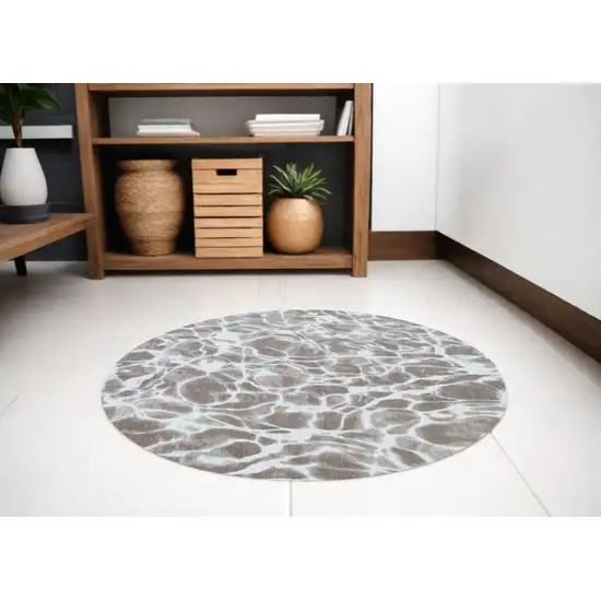 5' Gray Round Abstract Non Skid Area Rug Photo 1