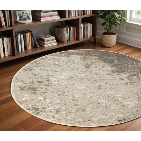 8' Gray and Dark Gray Abstract Power Loom Round Rug Photo 1