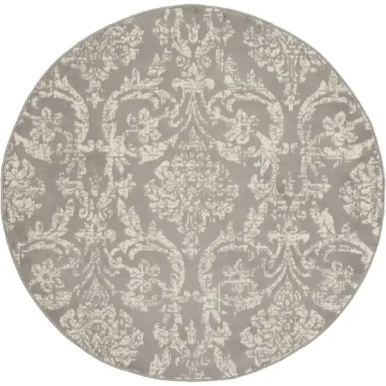 5' Gray Round Damask Power Loom Area Rug Photo 3