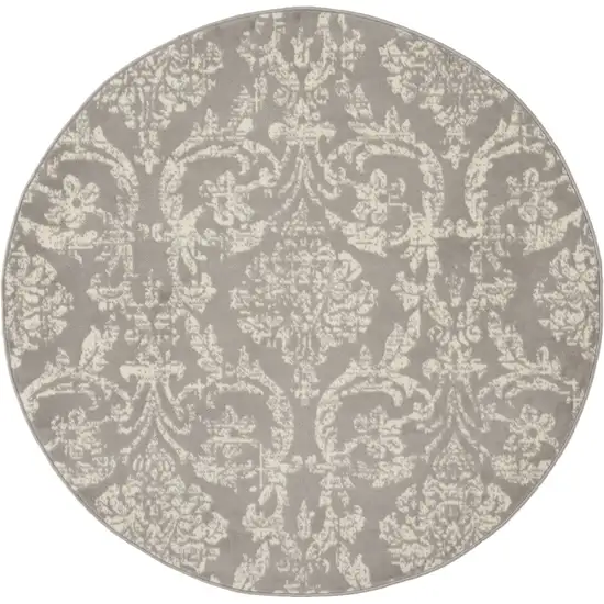 5' Gray Round Damask Power Loom Area Rug Photo 1