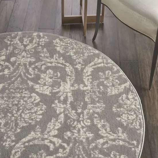 5' Gray Round Damask Power Loom Area Rug Photo 9