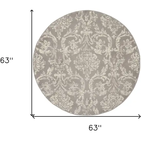 5' Gray Round Damask Power Loom Area Rug Photo 6