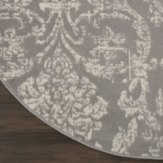 5' Gray Round Damask Power Loom Area Rug Photo 7