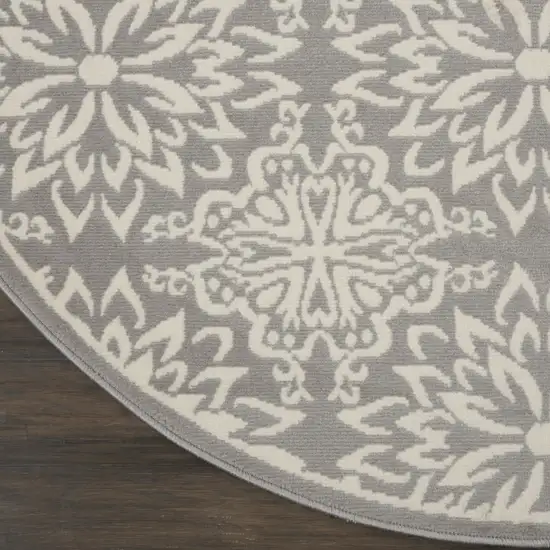 8' Gray Round Floral Power Loom Area Rug Photo 3